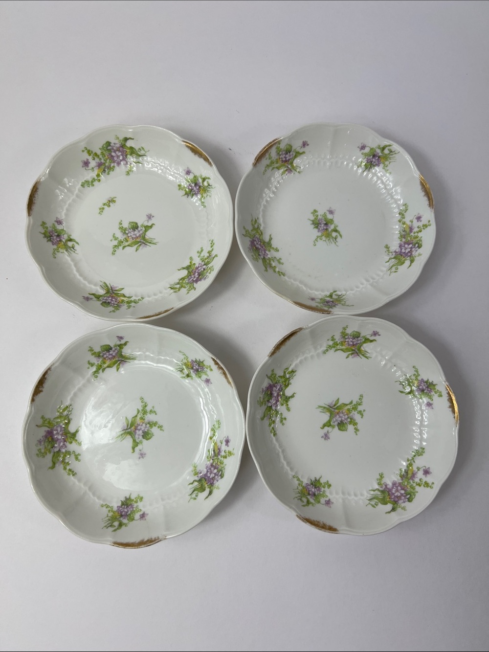 4 Antique Berry Bowls Limoges France Depose Charles Ahrenfeldt Purple Flowers